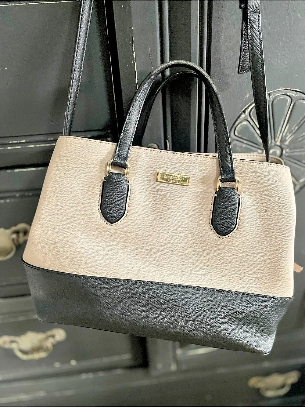 Kate Spade Two-Tone Tote in Black & Beige